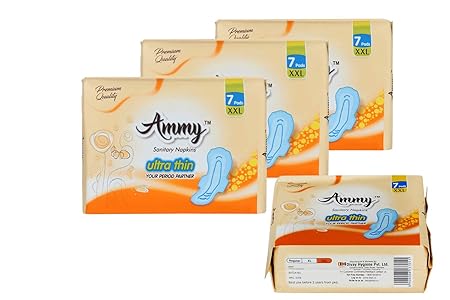 AMMY Advanced Dry Ultra All Night Cottony Soft Ultra Thin Womens/Girls Sanitary Pads with Wings (Napkins) - XXL Wings (28 Pieces)(Pack Of 4)