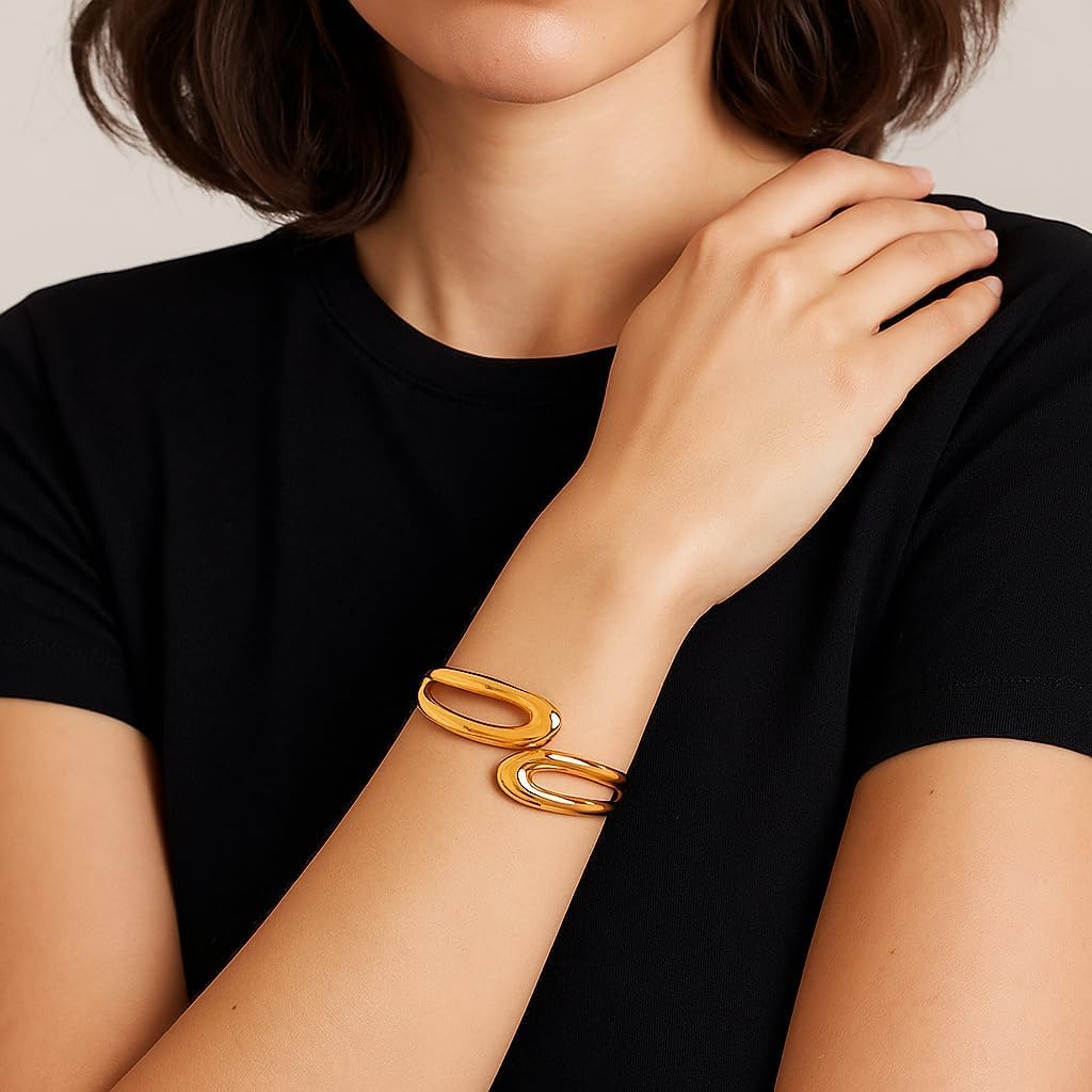 Dainty Gold Bangle Bracelets for Women, 18K Gold Plated Stackable Bangles, Minimalist Thin Gold Bracelet Jewelry - Image 2