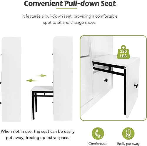 Miniatura 5 de Linique Zapatero versátil con 3 cajones abatibles, organizador de entrada de almacenamiento máximo con cajón, zapatero independiente con asiento