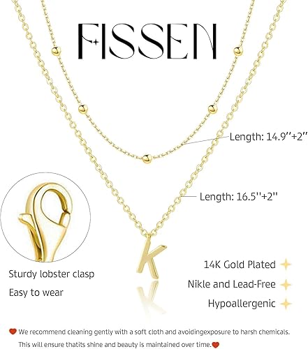 Miniatura 6 de Collares con inicial para mujer, chapados en oro de 14 quilates, delicados collares con dije de letra A-Z en capas para mujer, collar personalizado