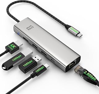 Minthouz USB-C Hub for Dell, HP Lenovo, 6-in-1 Multiport Adapter, USB-C to HDMI with 4K@144Hz, 100W PD, 2.5G Ethernet, 2*USB-A and USB-C 10G Port USB Hub for Windows 7/8/10/11, Mac OS 10.8 or Above