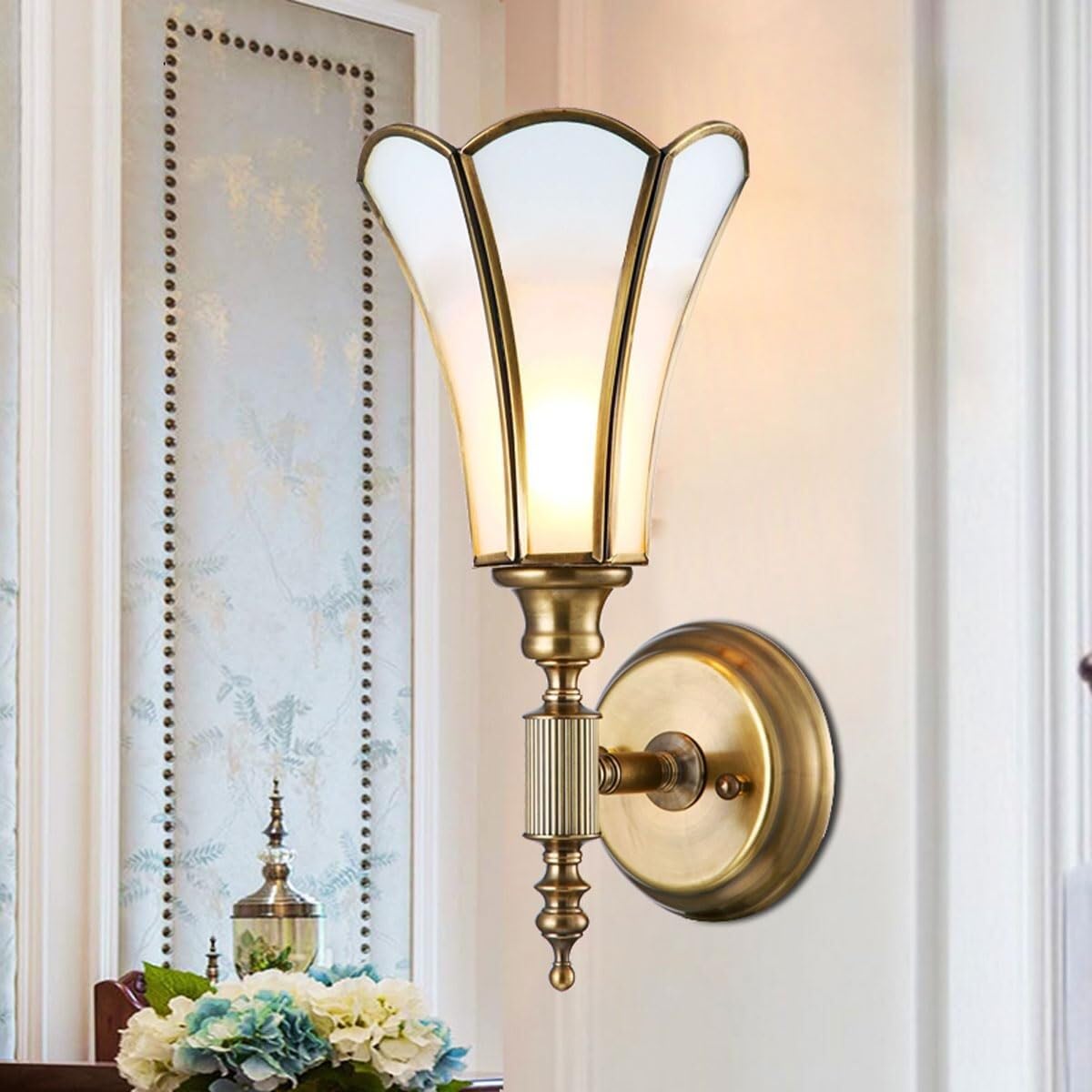 HPTHLY European Style Brass Glass Wall Lamp Antique Wall Lightd Indoor Wall Lamp Vintage Rustic Wall Washer Hallway In Retro Sconce Classic Bedside Table Liv