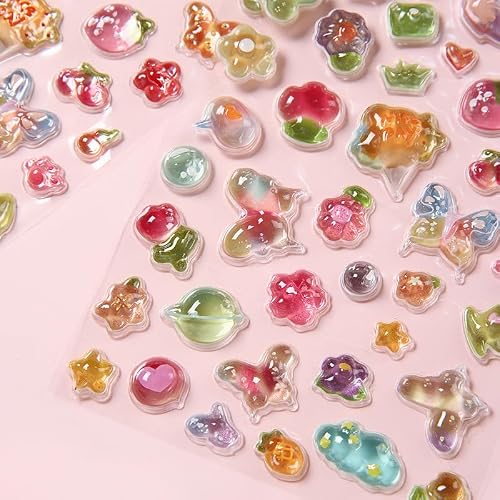 3D Cute Stickers Cartoon Butterfly Flowers Green Fruit Puff Stickers Kawaii Mini Puffy 3D Reusable Puffy for Scrapbooks Planner Journals Laptops Phone Case Decoration - Thumbnail 7