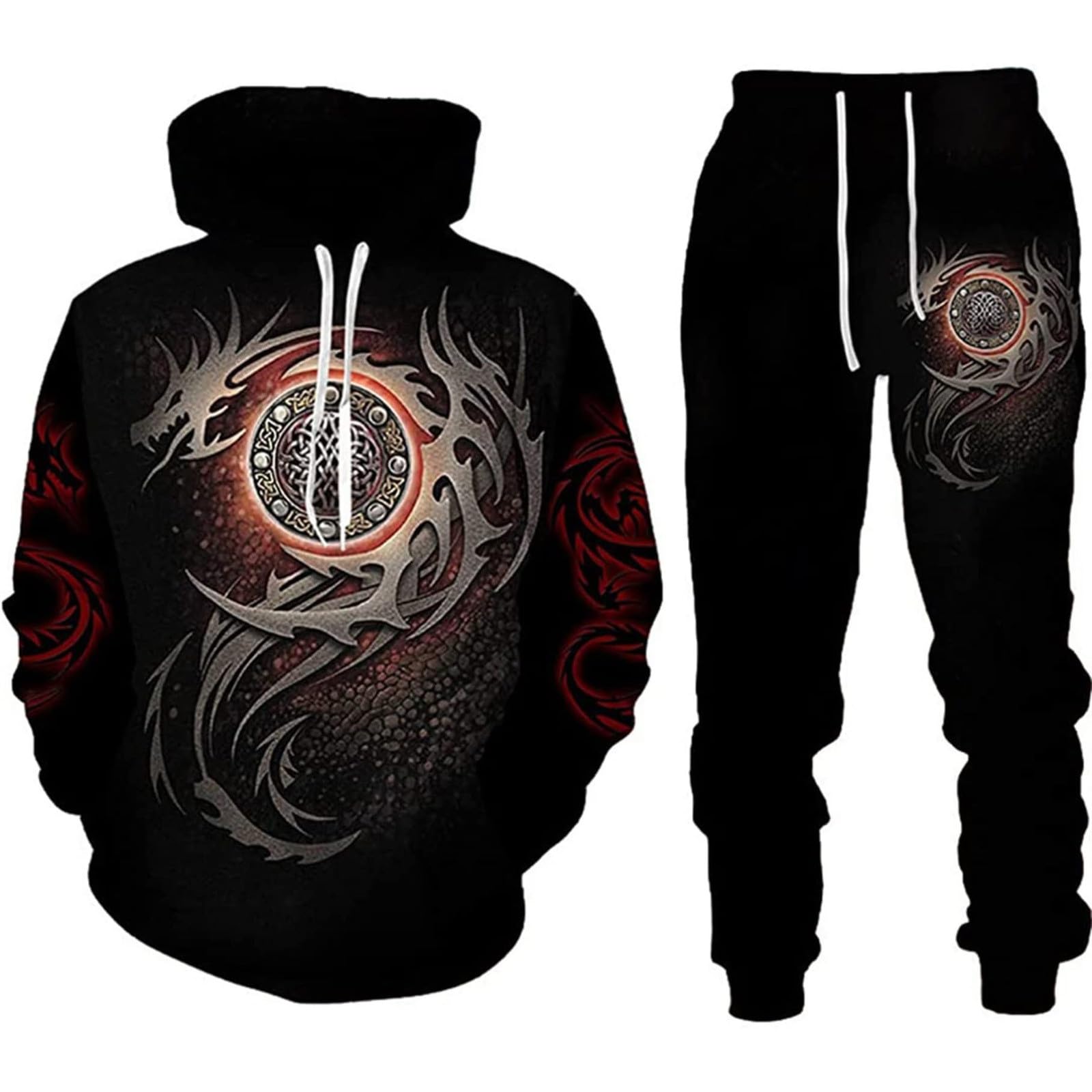 Chándal para hombre con capucha de dragón chino con capucha traje deportivo conjunto 3D Chándal suelto ropa de calle Y2K Hip Hop traje deportivo traje de casa con capucha y pantalones