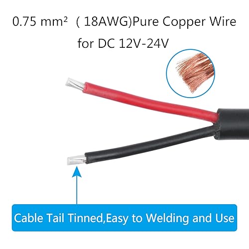 Miniatura 4 de Cable de alimentación de 12 V CC, 18 AWG 0.5 M1.65 pies CC 0.217 in x 0.083 in enchufe hembra a cable desnudo cable de alimentación de extremo