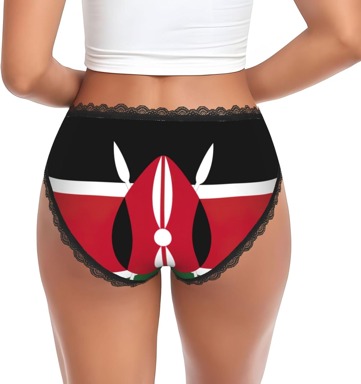 Flag Of Kenya Print Lace Bikini Hipster Panties For Women Stretchy High Waisted Ladies Underwear Briefs S-Xxl