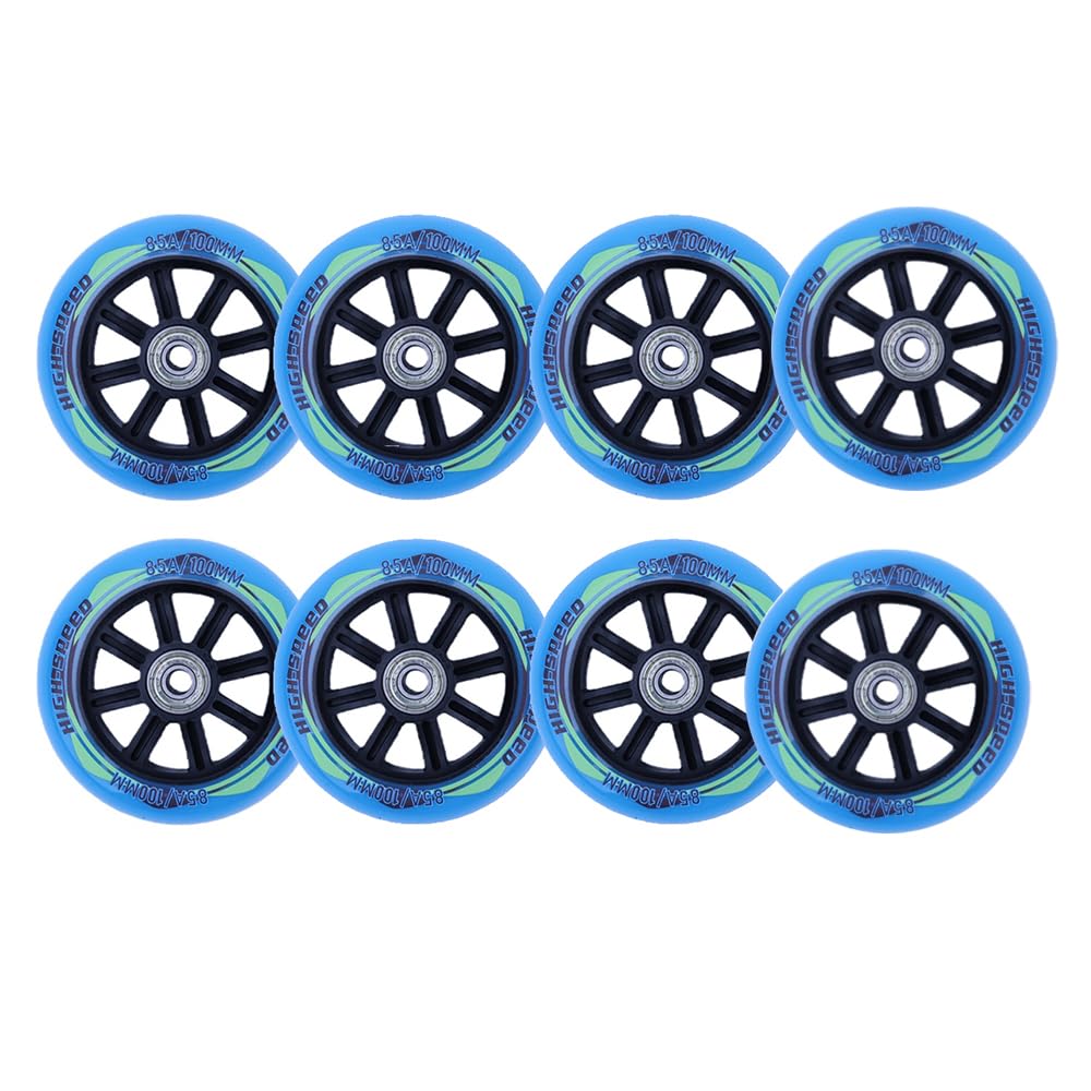 Inline-Skate-Rollen 100 Mm 85a Inline-ersatzrollen Mit ABEC-9 Kugellagern, Langlebig, Inklusive Schraubenschlüssel Blue