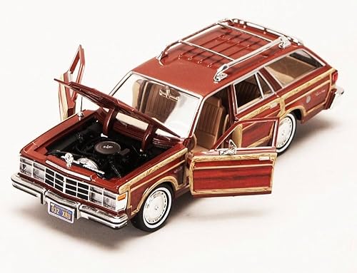 Miniatura 4 de Chrysler Lebaron Town  Country Wagon 1979 rojo con revestimiento Woodie Motormax 73331 - Coche modelo fundido a presión a escala 124