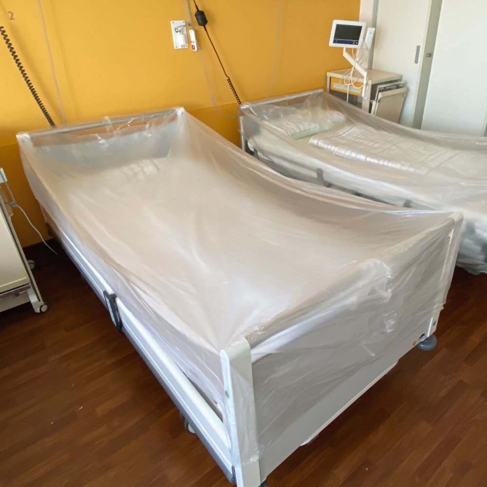 FRANZ MENSCH 200 Stück Hygostar Bettenabdeckhauben, gelegt | HDPE, Karton, transparent, L: 320cm, B: 95cm, 10my, Bettenhüllen, Hygienehüllen, HDPE-Abdeckung, schützen vor Staub, Schmutz und Nässe