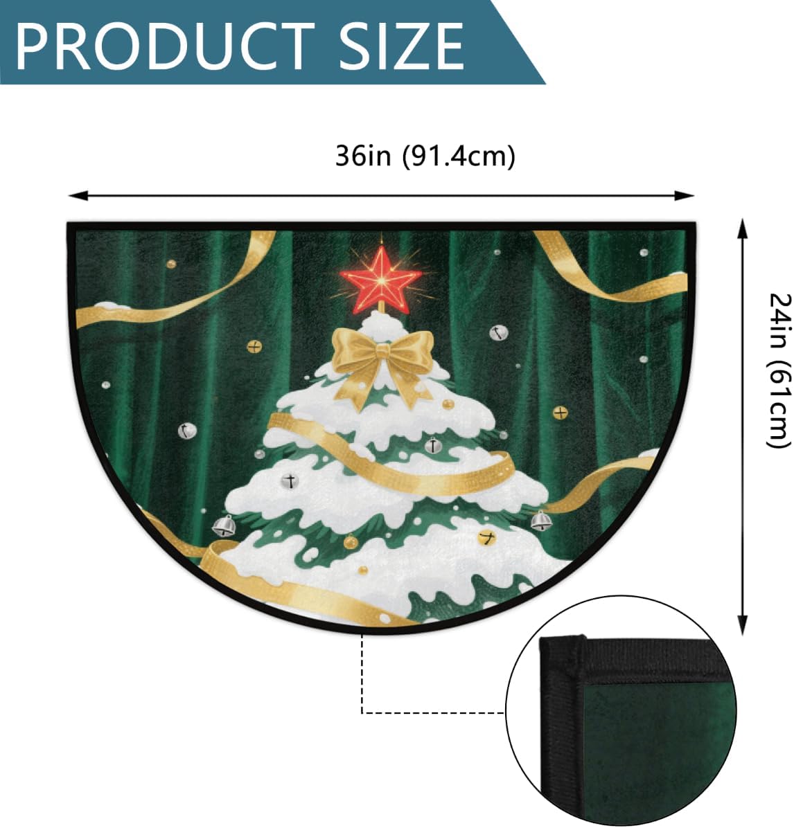 Half Round Door Mat - Indoor Outdoor Christmas Tree Half Circle Rug for Entryway, Bathroom, Kitchen, Living Room - Washable Non-Slip Half Moon Mat with Boho Floral Vintage - Small Floor Mat