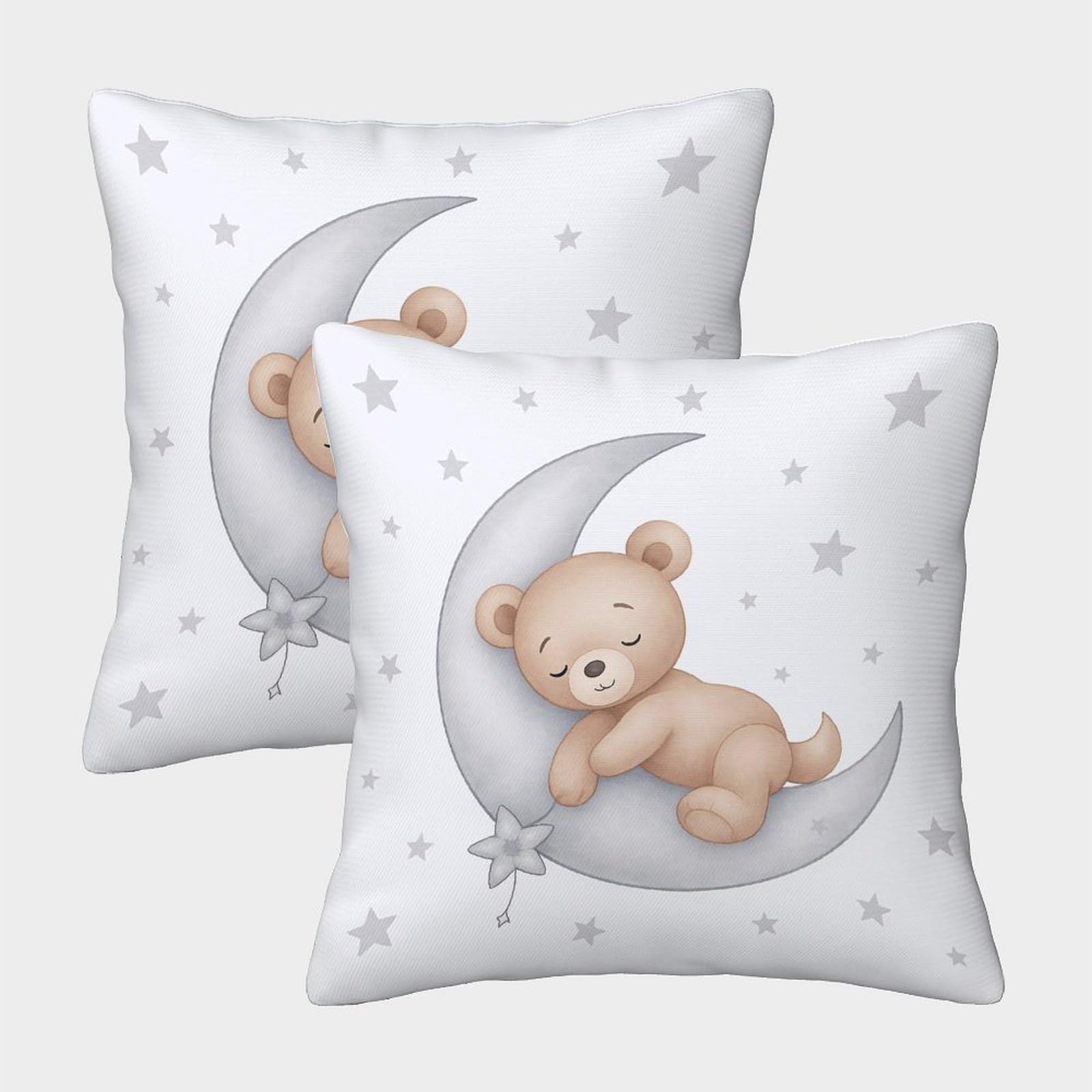 QFVANSIYO Cute Cartoon Bear 3D Printed Microfiber Pillowcase for Adults Teens Bedroom Bedding Decor Moon Pillow Cover Soft Washable 45x45cm