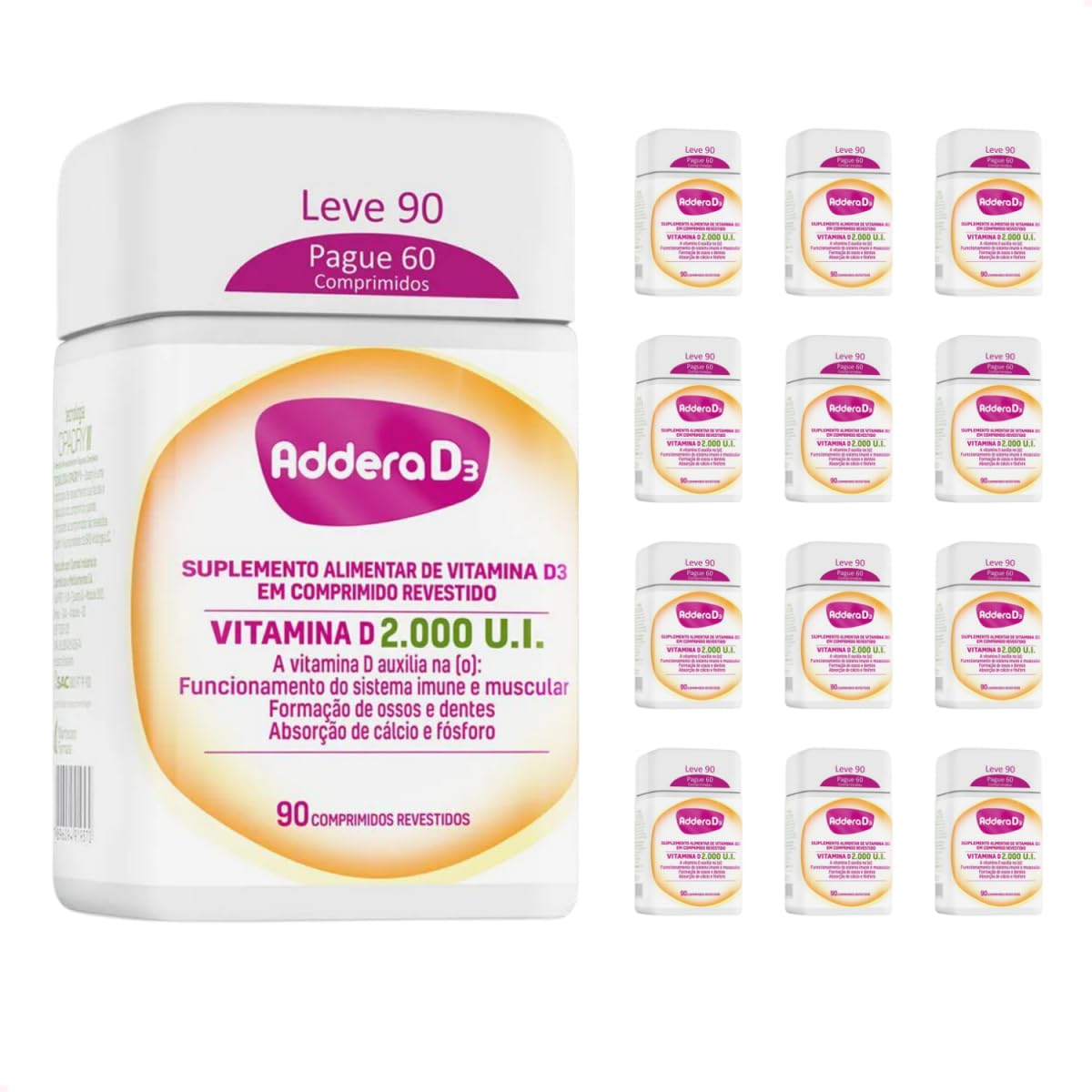 Kit com 12 – Addera 2.000UI com 90 Comprimidos Revestidos em promoção! Veja a oferta e mais achadinhos de Vitaminas & Suplementos 2 Hoje é o melhor dia para comprar Kit com 12 – Addera 2.000UI com 90 Comprimidos Revestidos com aquele preço maroto! Promoção! Aproveite a oferta! 2