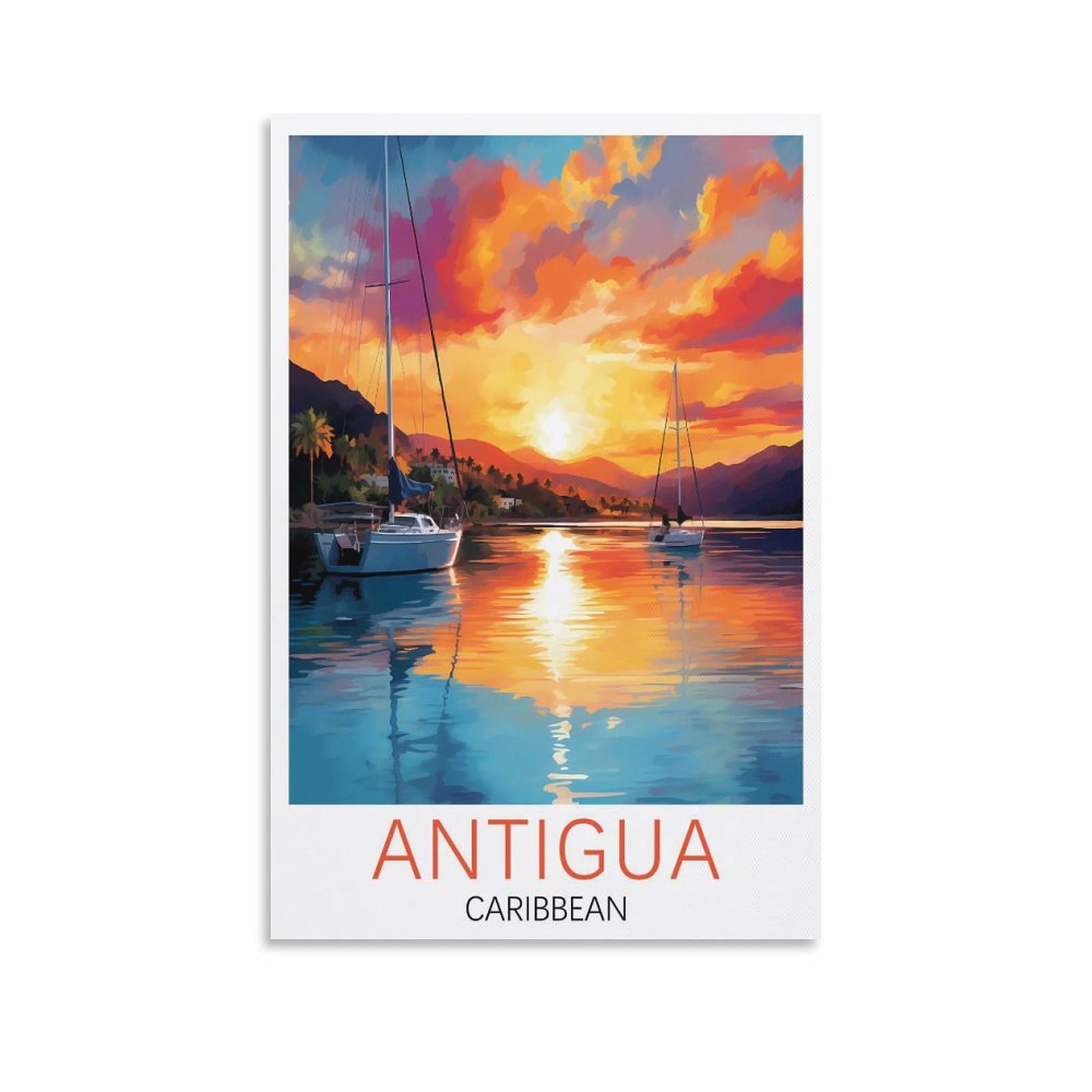 Sboji Unframe-Style Antigua Caribbean Vintage Travel Poster 20X30inch(50X75cm) Modern Home Decor Art, Office Bedroom Living Room Canvas Wall Art