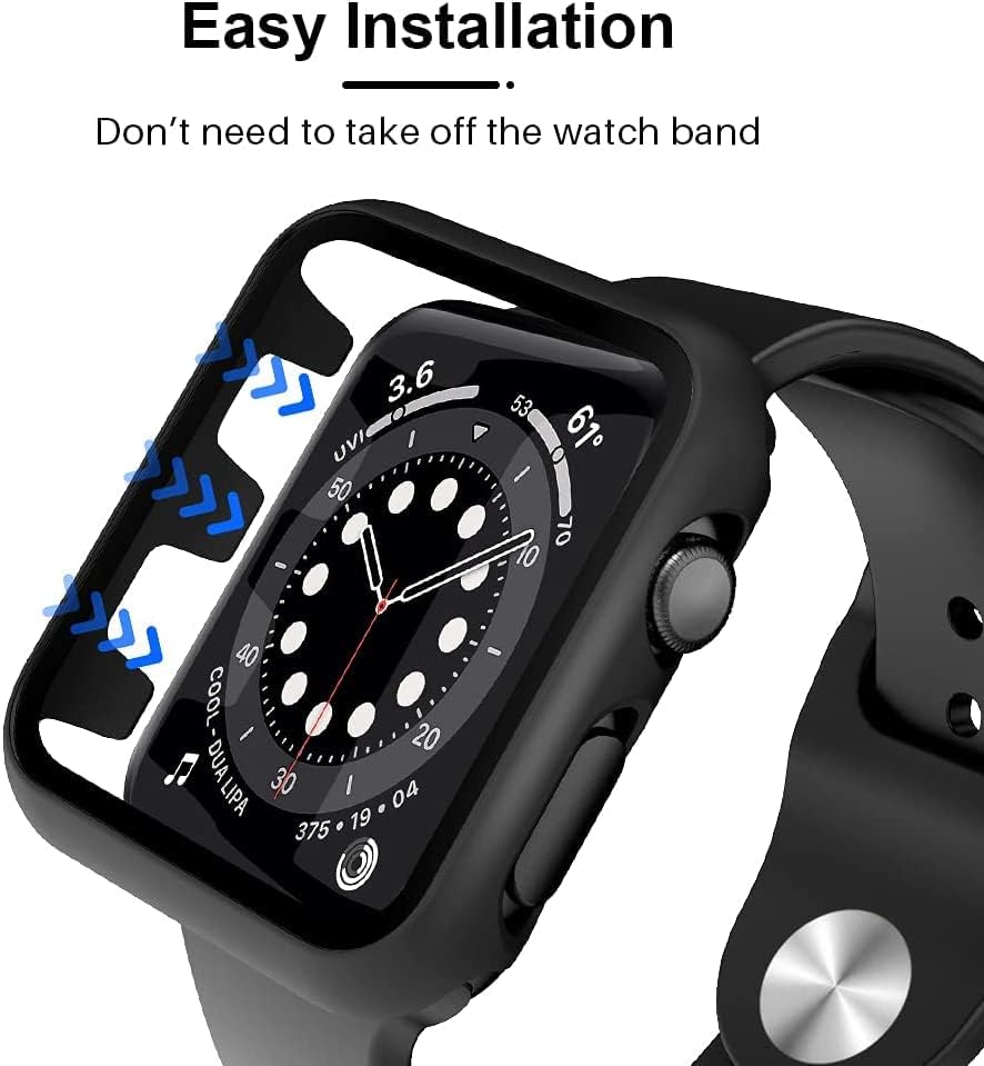 TAURI 2 Pack Hard Case Compatible for Apple Watch Series 3/2/1 38mm Built in 9H Tempered Glass Screen Protector, [Touch Sensitive] [Full Coverage] Slim Bumper Protective Cover for iWatch 38mm - Black