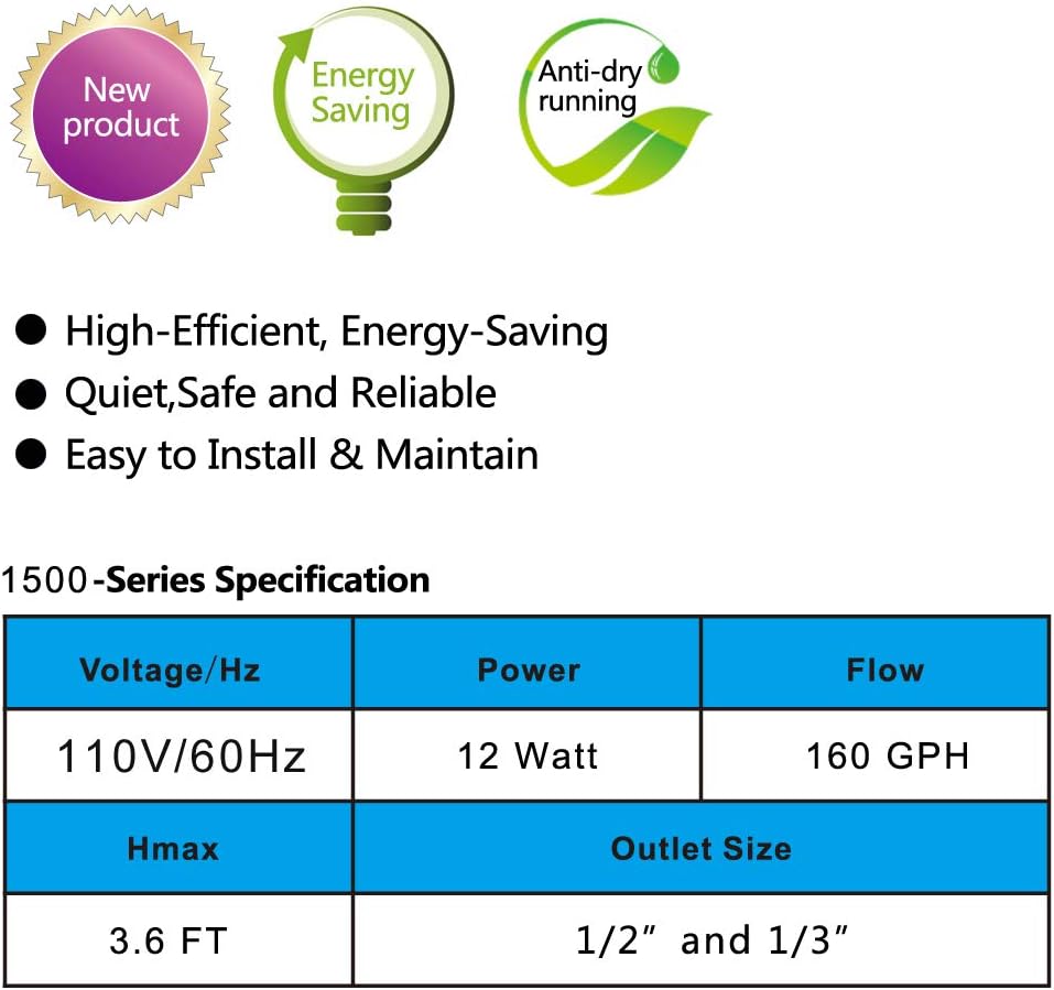 FREESEA 160 GPH 12W Submersible Water Pump for Pond Aquarium Hydroponics Fish Tank Fountain Waterfall : Everything Else