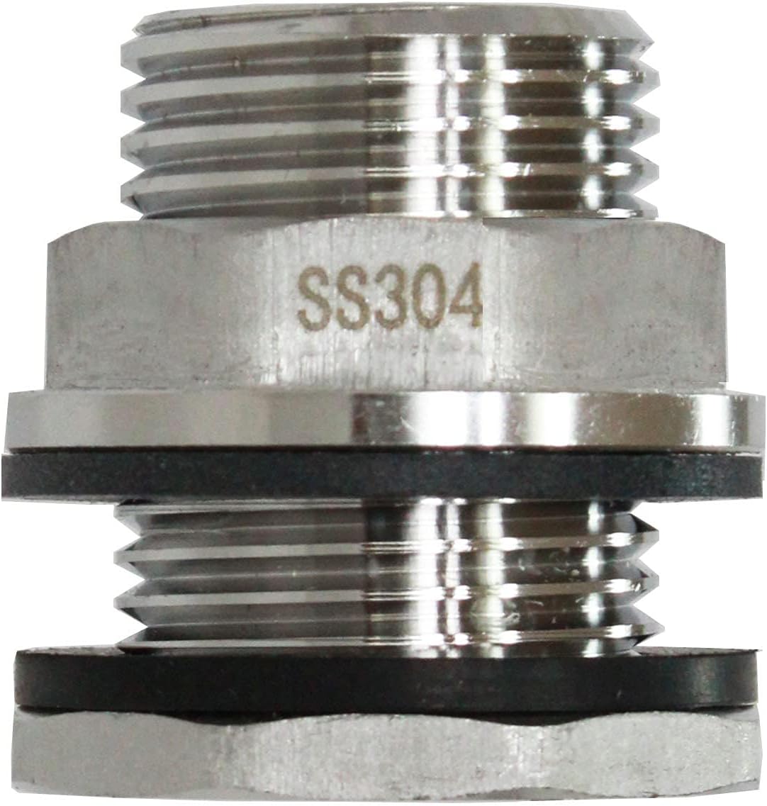 RAINPAL SSBF020 Stainless Steel 304 Bulkhead Tank Fitting (Double Female 1/2” NPT/FIP and Male 3/4" MHT Garden Hose Threaded) (1)