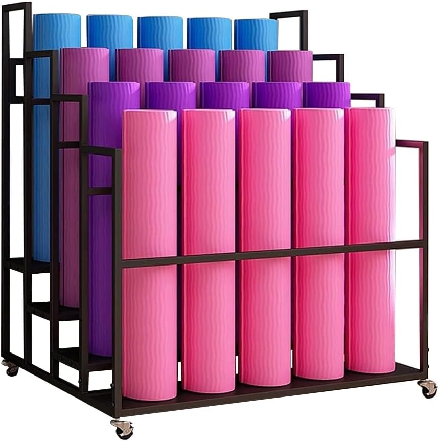 Snowboard Storage Rack，Yoga Mat Storage Holder Carts, Workout Equipment Home Gym Storage Rack with Wheels Yoga Mat Holder Exercise & Fitness Organizer for Yoga Mat Blocks Foam Roller(Black,4
