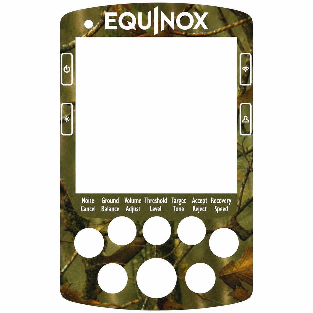 Detecting Innovations Vinyl Keypad Sticker for Minelab Equinox 600 & 800 Metal Detector – Faceplate Decal Cover - Woodland Camo