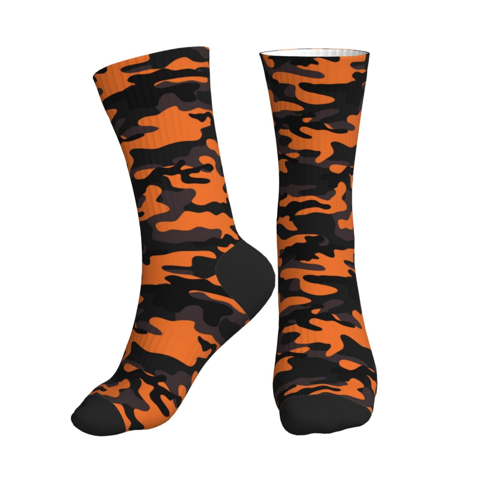 Disnimoo Unisex 2 Black-2 Orange Black Camouflage Crew Socks For Women Men Athletic - Comfort Soft Mid Calf Sole Running Socks