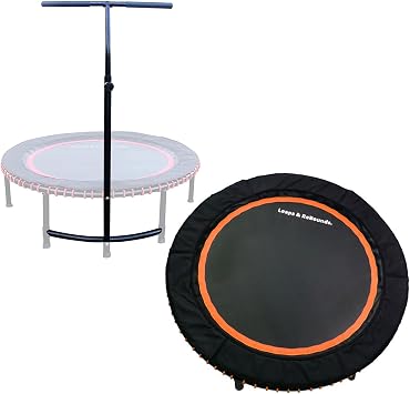 LEAPS & REBOUNDS 48" Adjustable Stability Bar Attachment with 48" Mini Fitness Trampoline and Home Gym Rebounder for Cardio Exercises, Orange