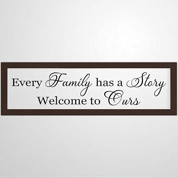 30x55cm Every Family Has A Story Welcome to Ours Framed Wood Sign Farmhouse Wooden Hanging Plaque Modern Rustic Wall Art for Home Decor