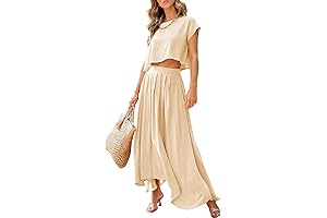 Dresses for Women 2 Piece Summer Outfits Crewneck Tops and Maxi Skirt Dress Sets 2024