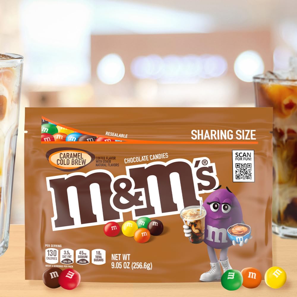 M&M'S Caramel Cold Brew Chocolate Candy, Sharing Size, 9.05 oz Resealable Bag (Pack of 16)