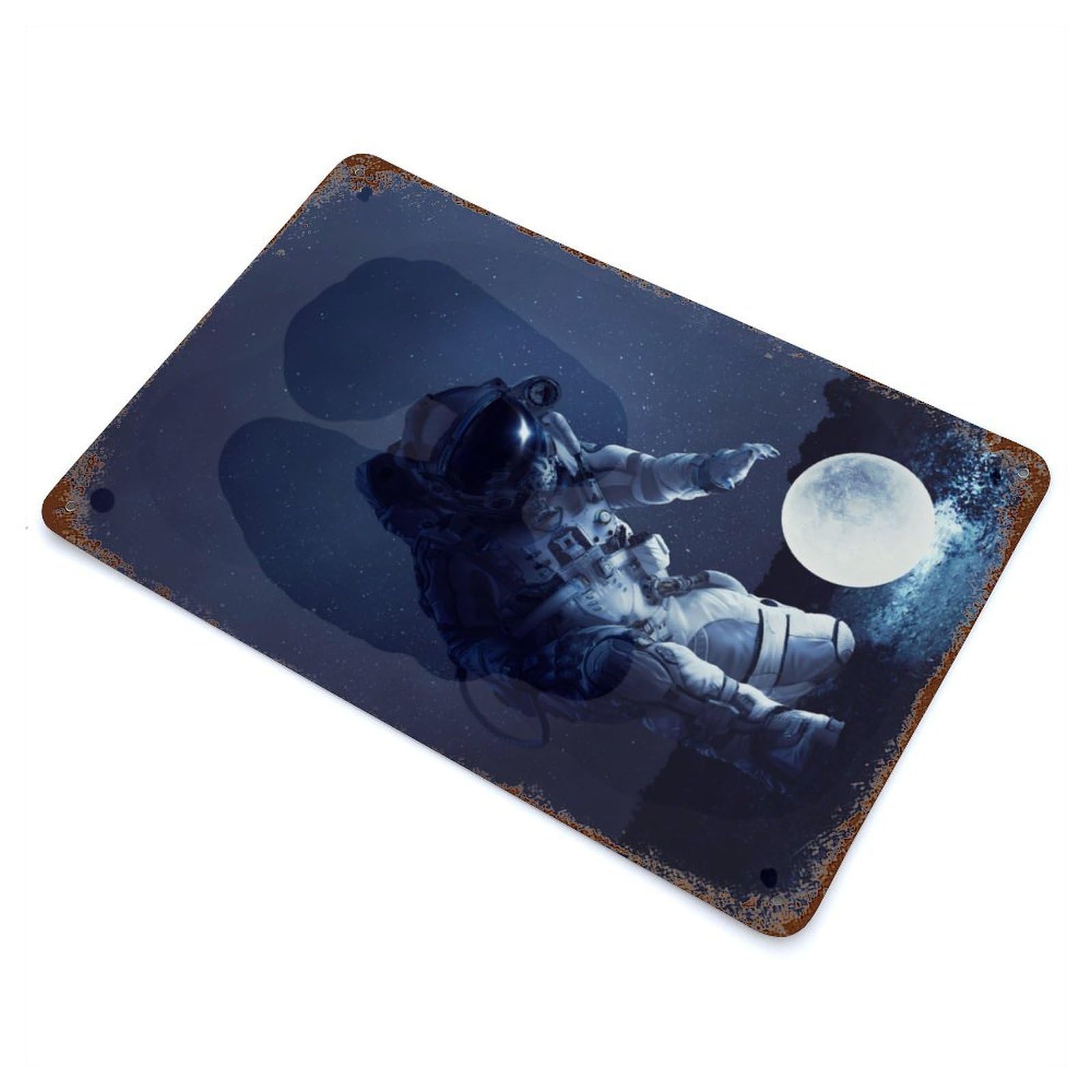 Vintage Metal Tin Sign Astronaut And Moon 11.8"x7.9", Industrial Home Decor for Farmhouse, Kitchen And Entryway Decor