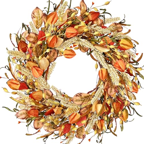 Fall-Wreath-for-Front-Door-24-Primitive-Fall-Decor-with-Berries-Grain-Wheat-Ears-Straw-Autumn-Wreath-Thanksgiving-Wreath-for-Farmhouse-Home-Wall-Festival-Decor Fall Wreath for Front Door 24 Primitive Fall Decor with Berries Grain Wheat Ears Straw Autumn Wreath Thanksgiving Wreath for Farmhouse Home Wall Festival Decor