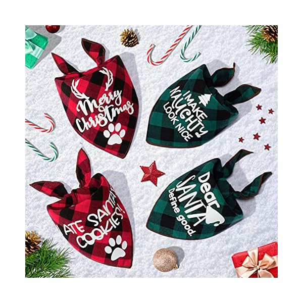 4 pack merry christmas dog bandanas - classic triangle fall xmas christmas printing dogs red plaid scarf bibs kerchief gifts set - pet holiday accessories decoration for small to large puppy dogs cats - image 7