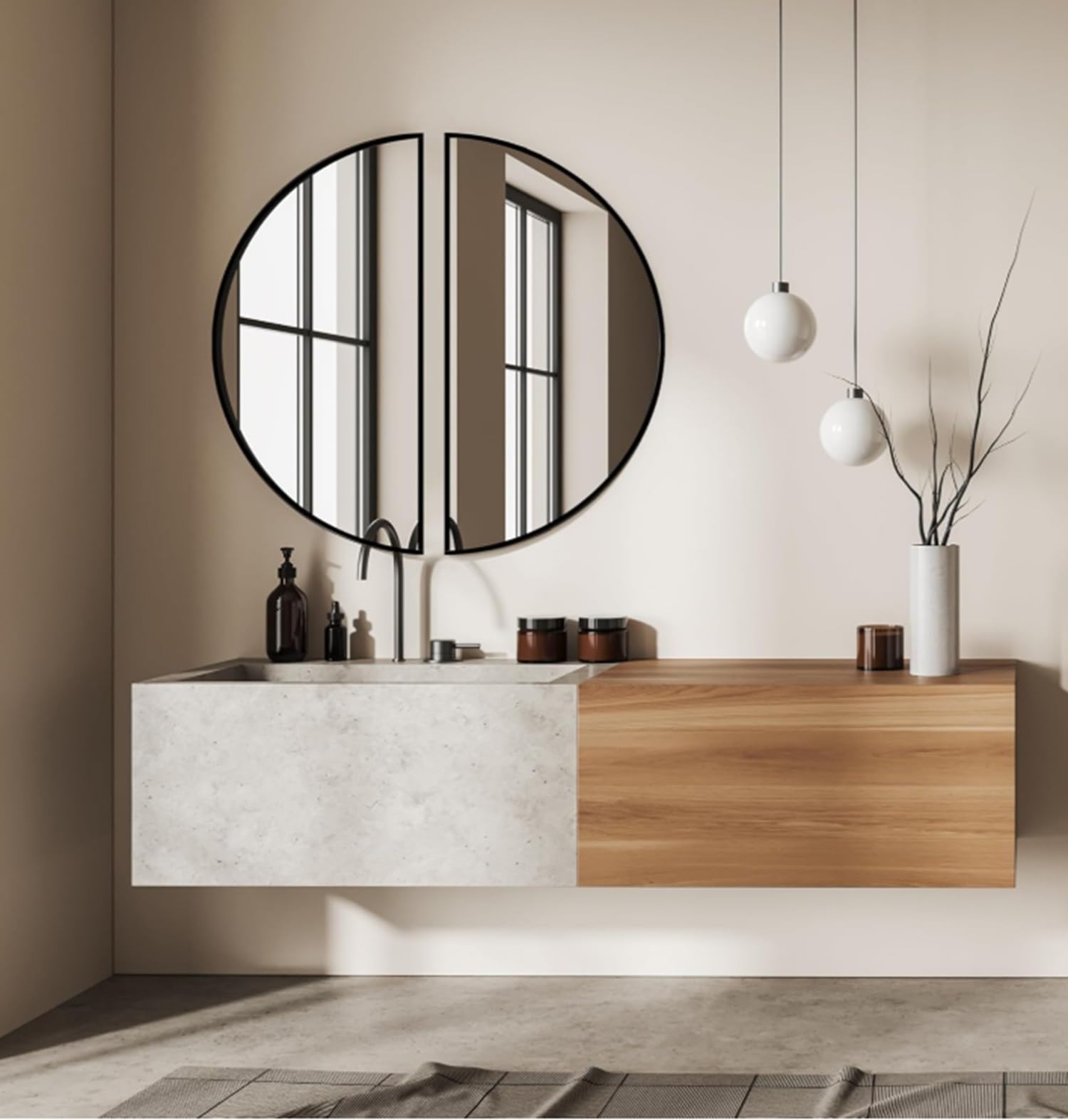 RAMIX Specchio da parete in alluminio verniciato a polvere, nero, rettangolare, rotondo, ovale, semicerchio, soggiorno, camera da letto, bagno, guardaroba (nero, K1, semicerchio, 120 x 60 cm)