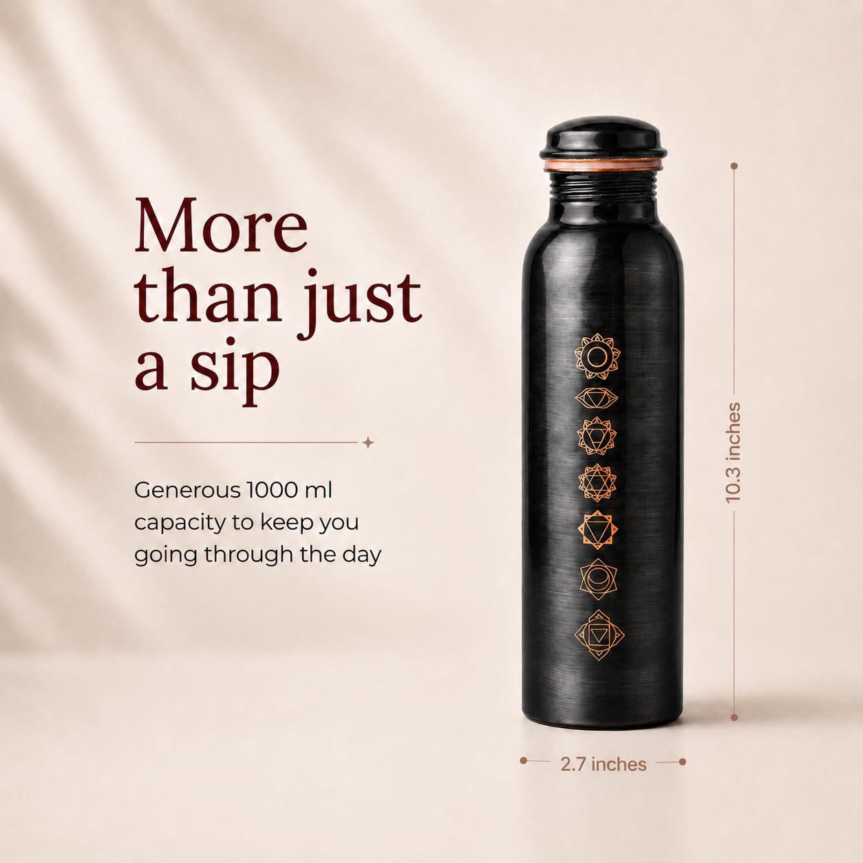 Pure Copper Water Bottle - 1L with Chakra Design -2