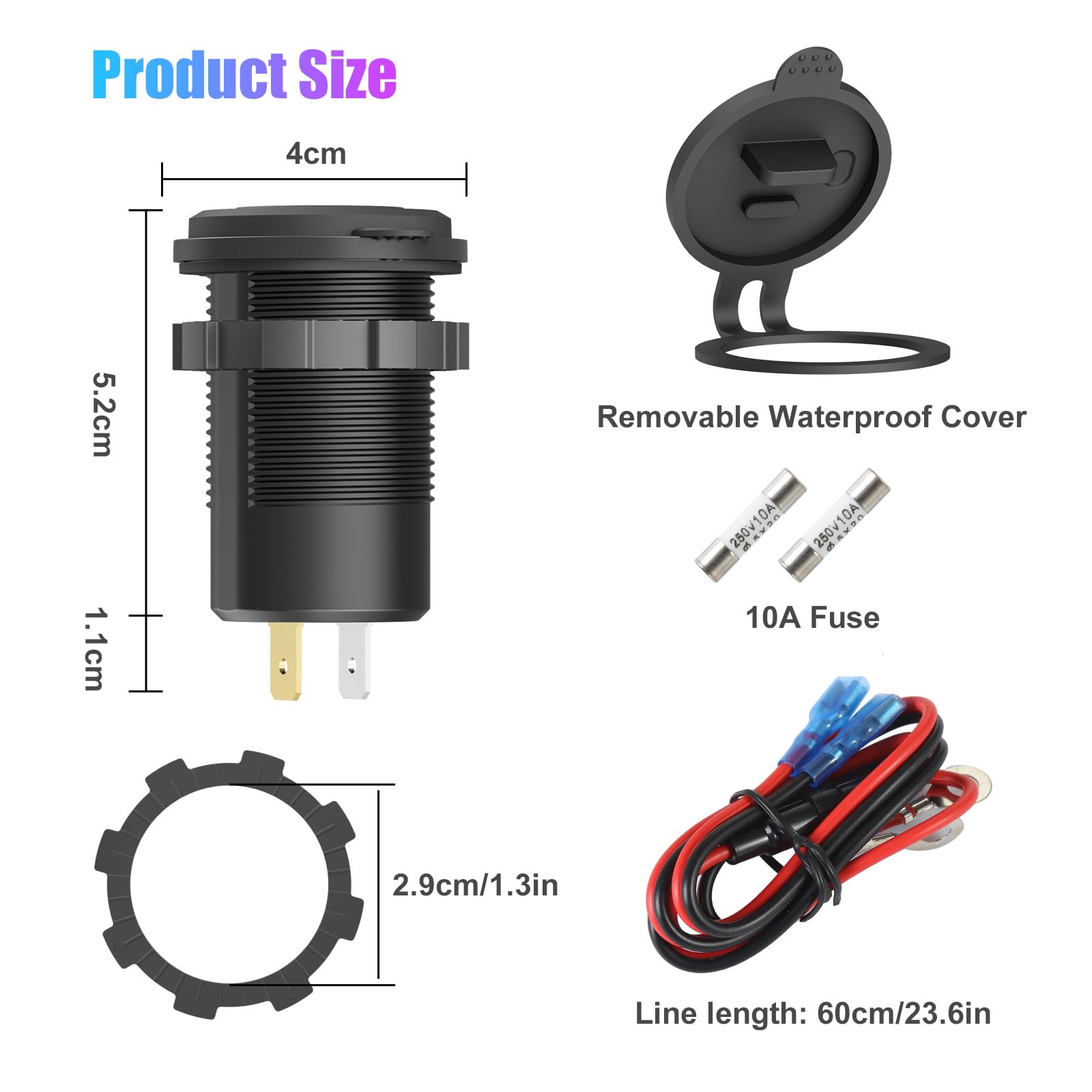 Boostable 12V USB C Outlet 65W PD3.0 Port i 18W Quick Charge 3.0 Samochodowe gniazdo ładowarki USB do laptopów, tabletów, telefonów, wodoodporne gniazdo 12V/24V z przełącznikiem zasilania do samochodu