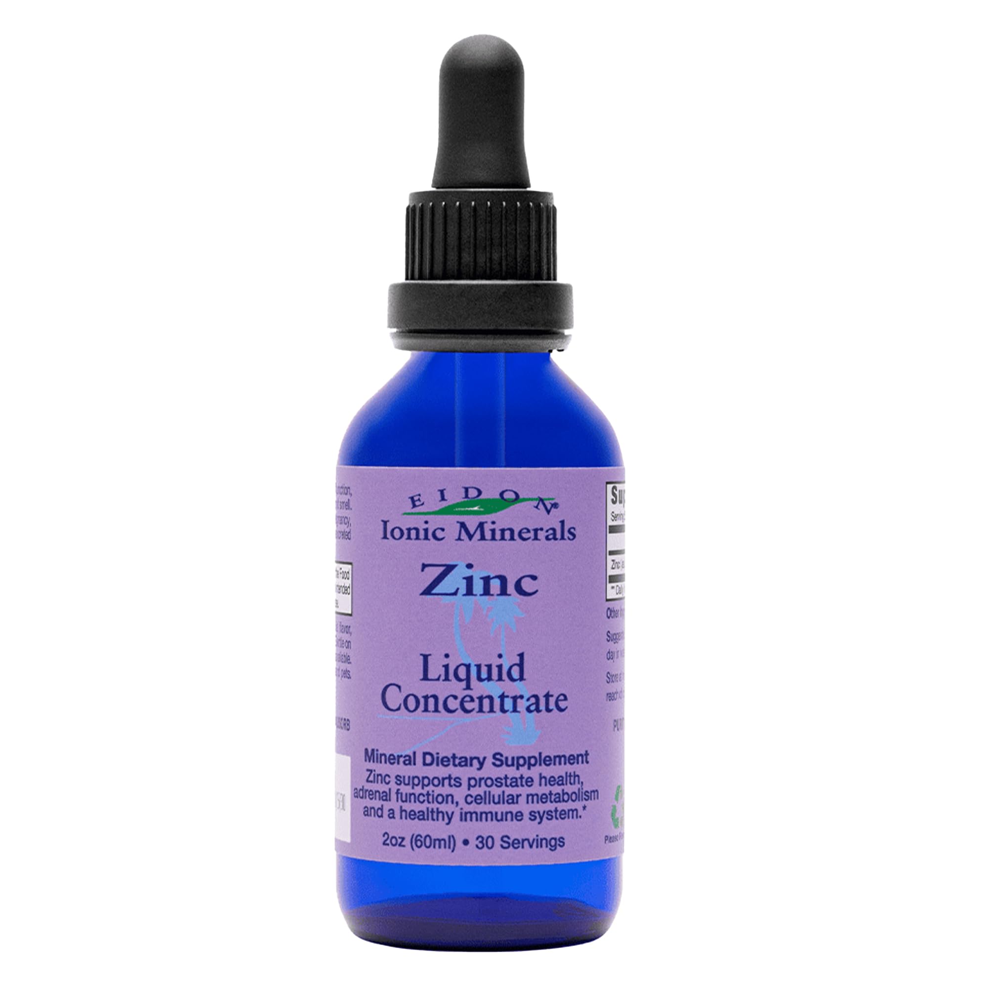 Eidon Ionic Minerals Liquid Zinc Concentrate - Ionic Zinc Supplement Drops for Adults and Kids, Support Immune System, Hair and Skin, Liver and Kidney Health, Relieves Stress - 2 oz
