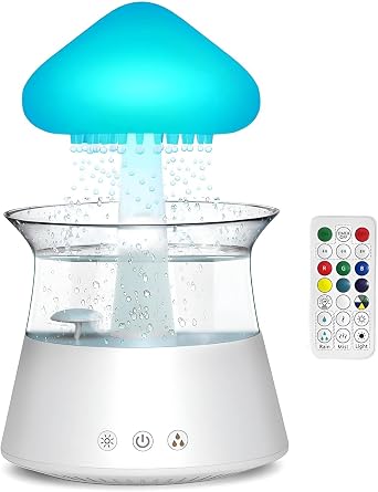 Rain Cloud Mushroom Humidifier Lamp Soothing Waterfall Night Light with Rain Sounds, Sleep Aid & Relaxation Desk Lamp, Ideal Gift for Kids, Men, Women Perfect for Birthday, Holiday