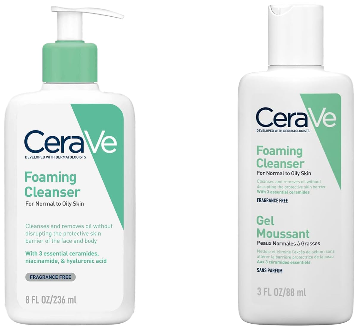 CeraVe Foaming Cleanser For Normal To Oily Skin (236ml) & Foaming Cleanser For Normal To Oily Skin (88ml) - Dermatologist-Developed Facewash |Fragrance-Free Cleansers For Acne-Prone Skin-picture-12
