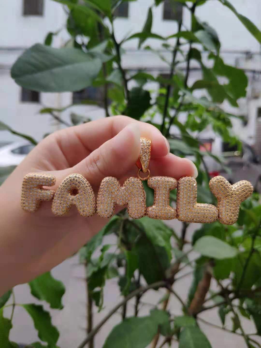 POSHFEEL Iced Out Lab Premium Simulated Diamond Bling Bubble Letters Pendant Necklace Chain Men Hip Hop Fashion