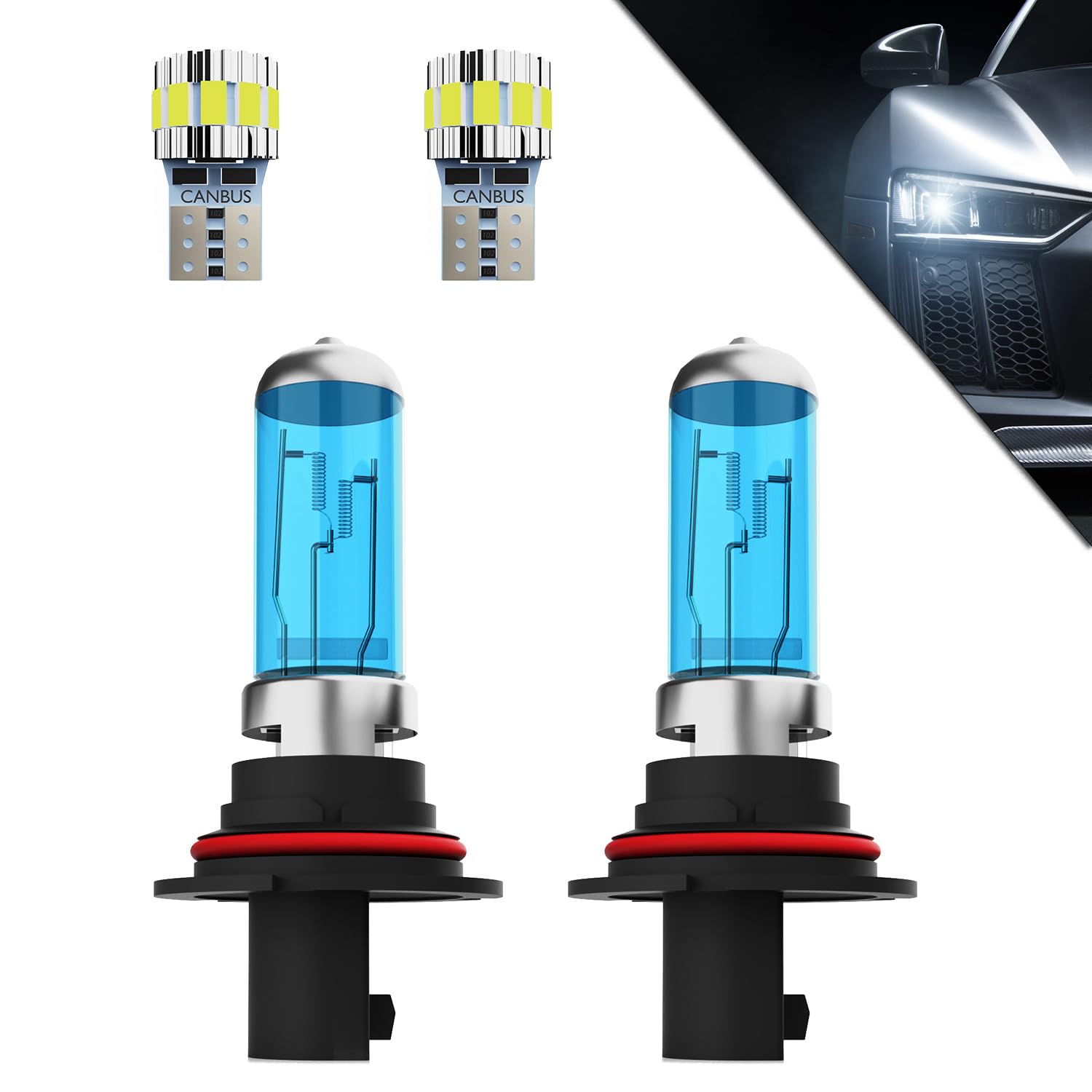 Headlights+ License Plate Lights Fit For Nissan Frontier 1998-2000 Light Bulbs, 9004/HB1 High/Low Beams+ License Plate Lights Combo,Plug And Play,Pack of 4