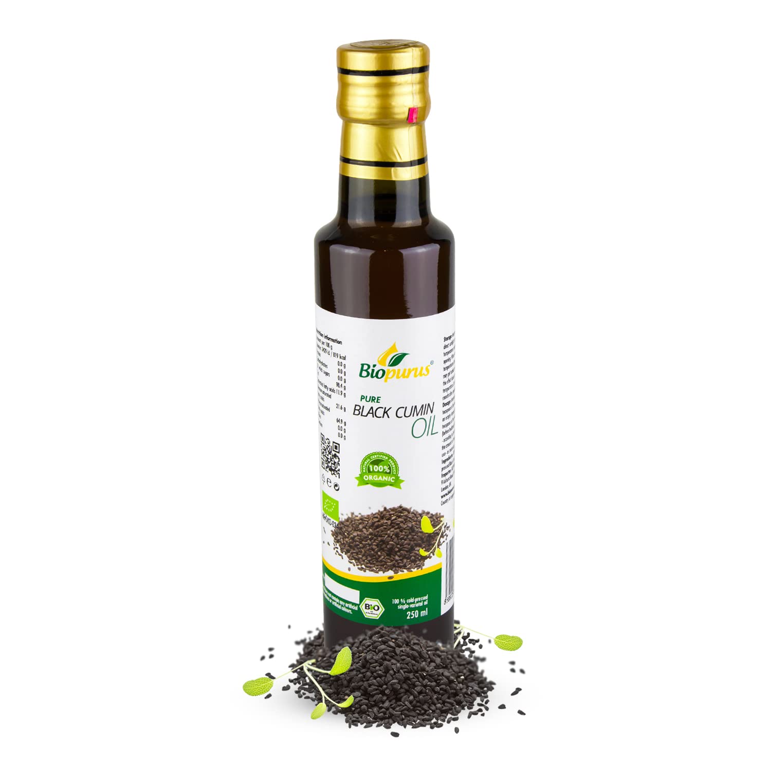 Biopurus Certified Organic Cold Pressed Black Cumin/Black Seed Oil Egypt 250ml