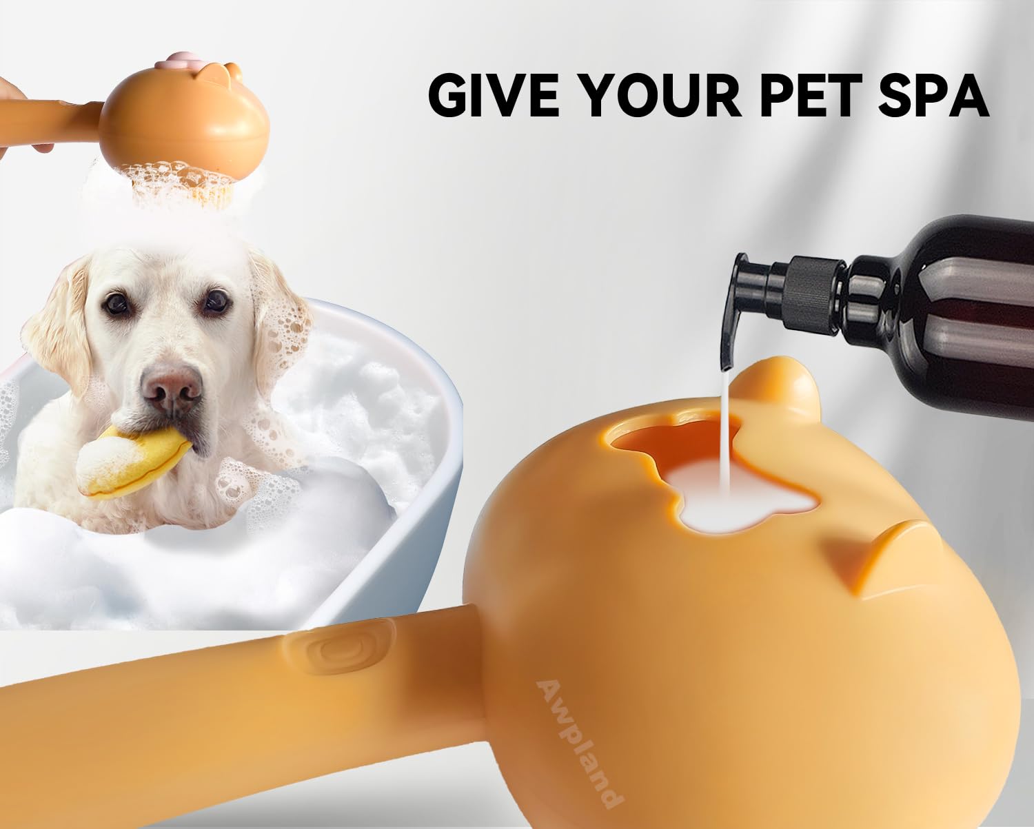 Awpland Dog & Cat Grooming Brush: Soft Shampoo Dispenser for Bathing, Deep Cleaning Supplies for Short and Long Hair Pets