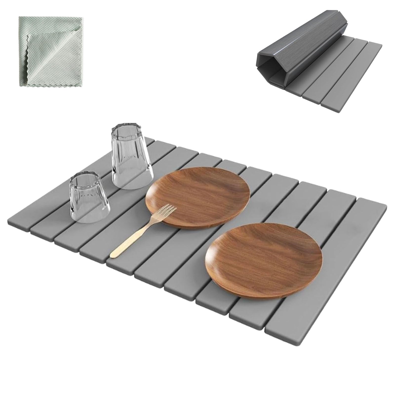 Quick-Dry Stone Dish Drying Mat, Foldable & Absorbent Kitchen Countertop Saver, Non Slip Reusable Diatomite Drain Board for Clean Surfaces & Efficient Drying