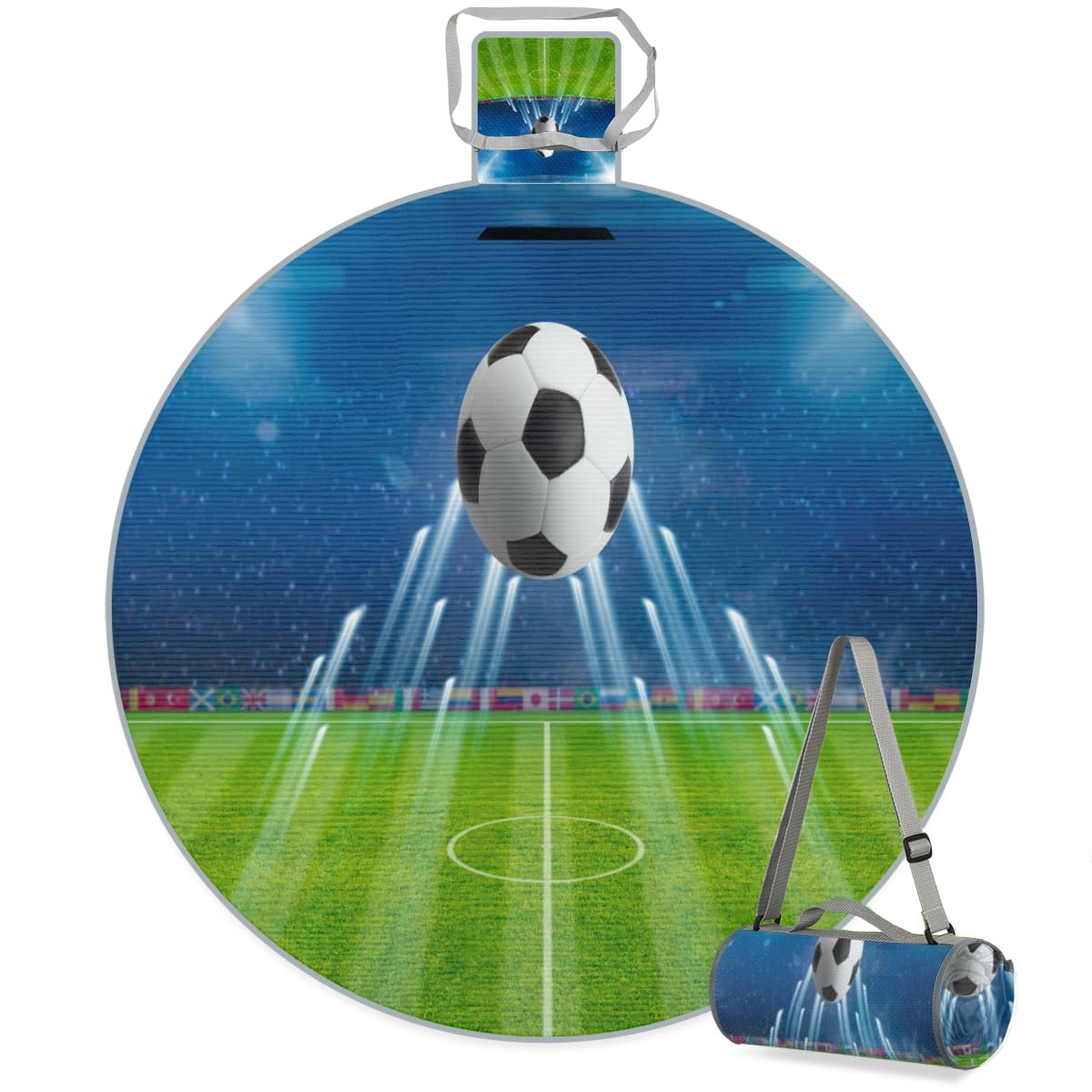 Shimoshe Soccer Field Soccer Ball Picnic Outdoor Blanket Foldable Waterproof Sandproof Beach Blanket Portable Water-Resistant Round Picnic Mat for Travel Camping Park Lawn