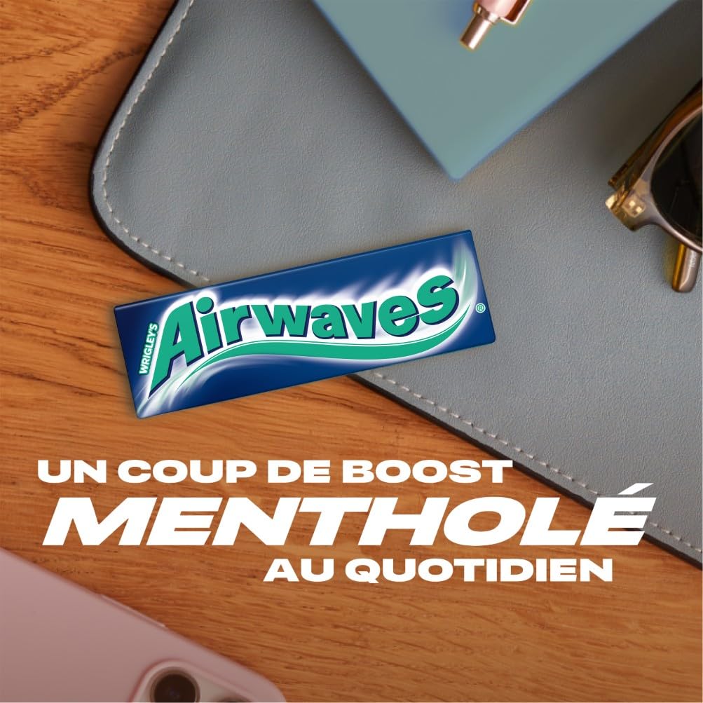 AIRWAVES Chewing Gum Sans Sucre Goût Menthol Eucalyptus Longue Durée 5 Paquets 10 Dragées 70g