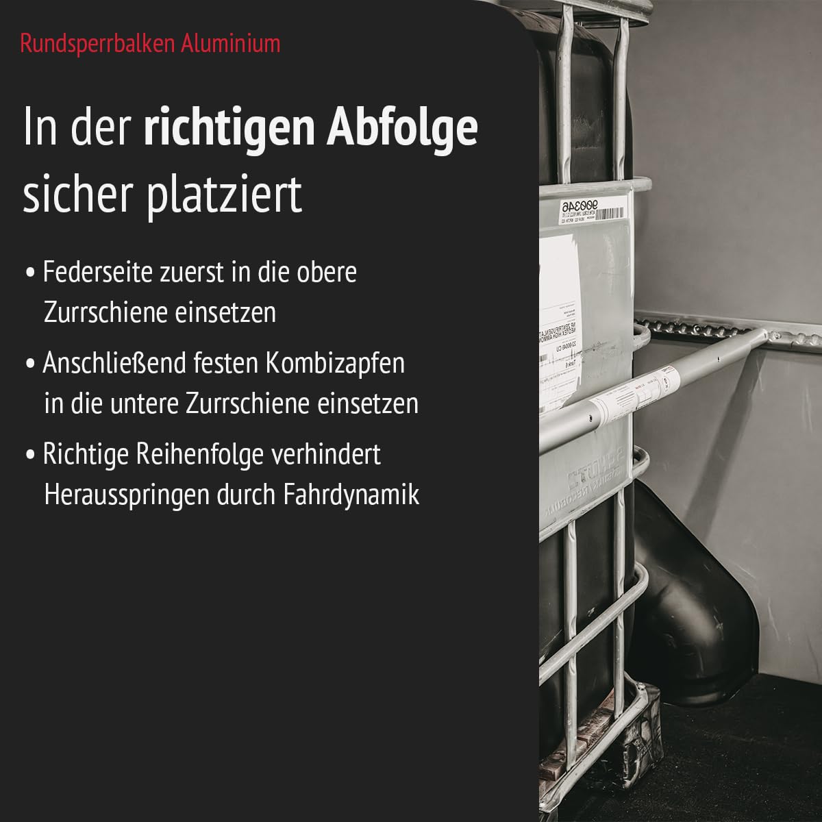 Rundsperrbalken Alu verstellbar Einsatzbereich: 1470 – 1980 mm | Sperrstange | eloxiertes Aluminium | mit Kombizapfen | für Airline- und Zurrschienen
