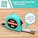 Copkim 50 Pcs Small Tape Measure Bulk 6 Ft 2M Mini Measuring Retractable Metric Tape Measure and Inch, Portable Easy to Read Measurement for Adults Prizes Construction Tool Party Favors(Green)