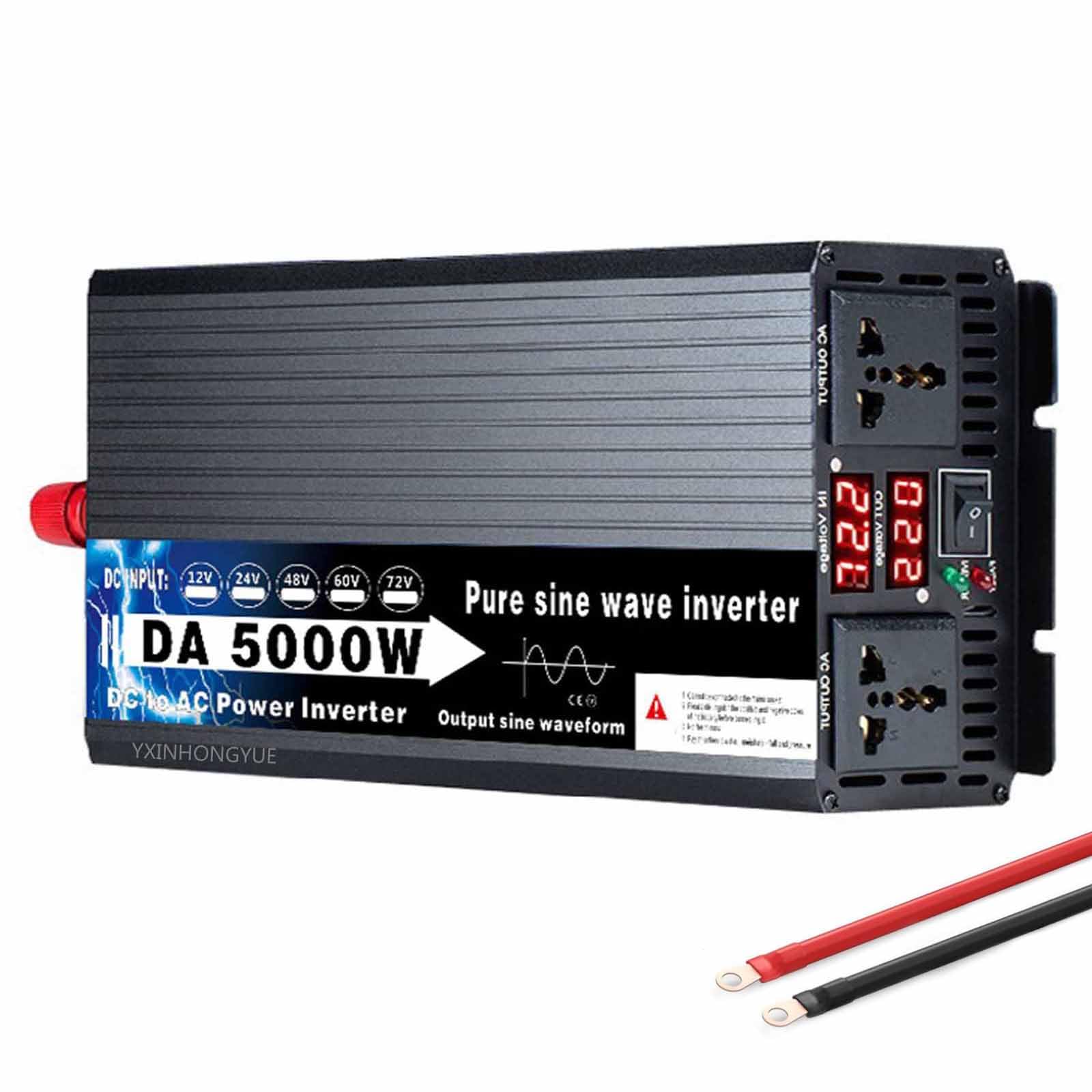 Inwerter YXINHONGYUE 5000W czysta fala sinusoidalna 72V do 220V 50Hz przenośny solarny inwerter samochodowy DC na AC z ochroną przed przepięciem do ciężarówki, łodzi Czarny
