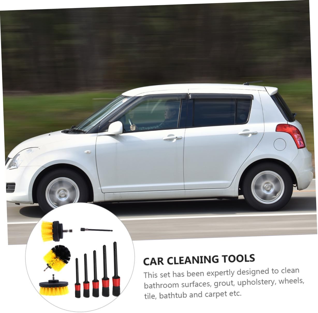 Didiseaon Car Detail Brush and Drill Brush Attachment 9pcs Set Yellow Electric Scrubber for Auto Detailing, Car Cleaning Tools for Wheels, Upholstery, Glass, and Interior Surfaces