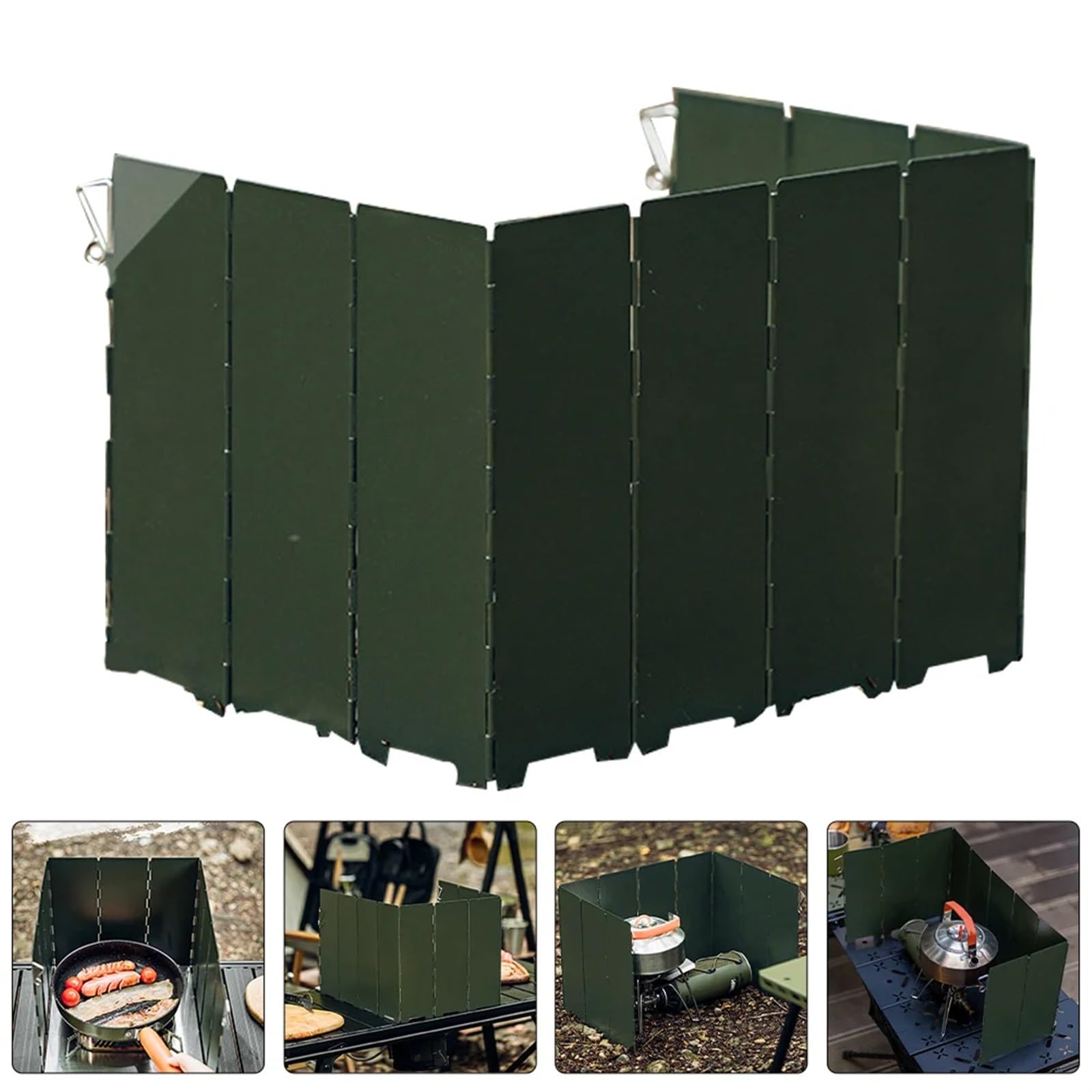 Parabrezza for fornello da campeggio in ferro | Verde 82x24x0,1 cm: campeggio escursionismo picnic barbecue zaino in spalla