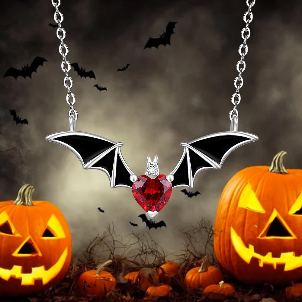 Fenthring Bat Necklace Halloween Necklace for Women Sterling Silver Bat Pendant Gothic Vampire Witch Jewelry for Holiday Christmas - Image 5