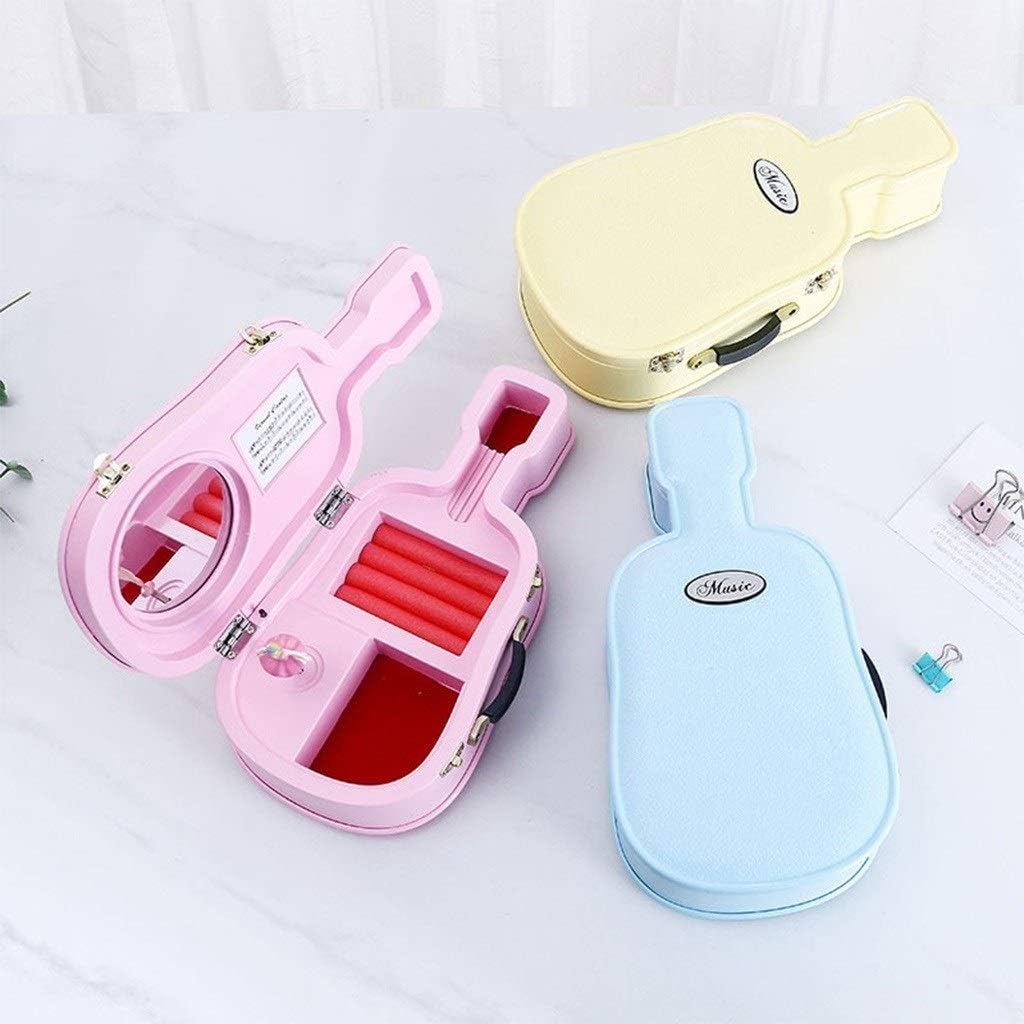 Music box Guitar-shaped Musical Ballerina Jewelry Storage Box,Creative Music Box with Mirror-Für Elise Tune,Great Birthday Gift Octave Music Box(Pink)